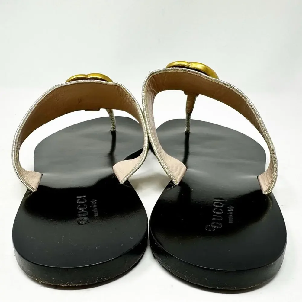 Gucci Marmont GG Metallic Thong Sandals Womens Size EU 38